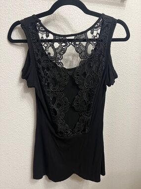 Cold Shoulder Top with Crochet Back Boho Knit Crochet Detail Shoulder Cutout